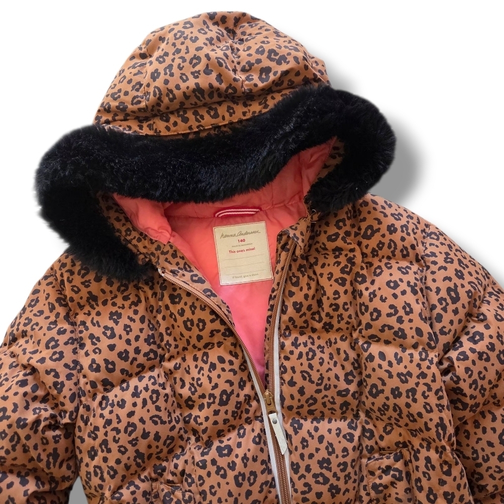Hanna Andersson Leopard Print Girls Down Jacket 140 Size 10 - Picture 4 of 15